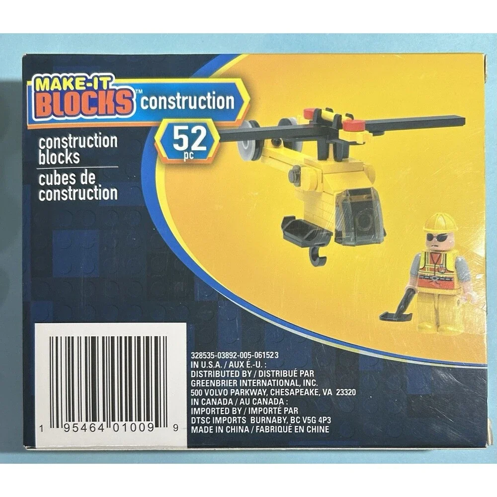 NEW Make it Blocks Helicopter Construction Set - 52 Pieces Free 1 day Shipping